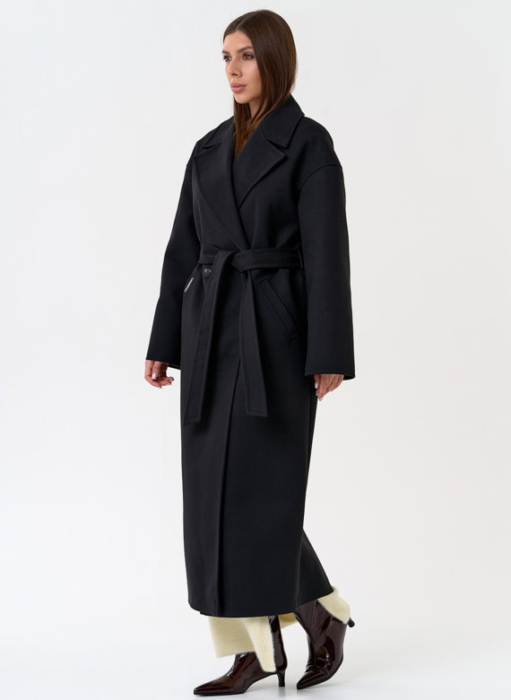 Длинное женское пальто в черном цвете