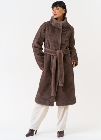 Женская шуба из эко меха с воротником стойкой