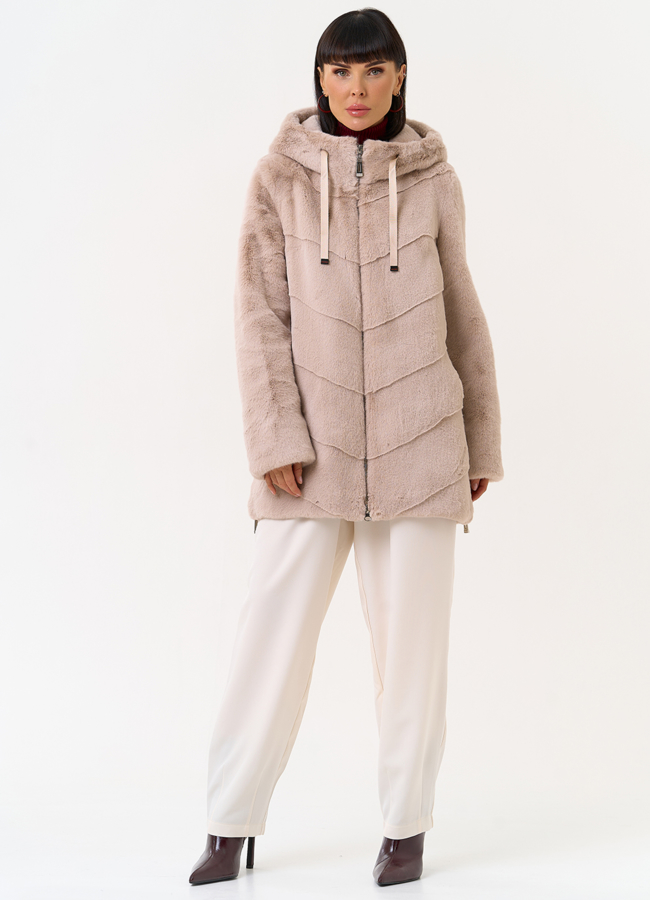 фото Женская шуба из эко меха с капюшоном модель № 31228