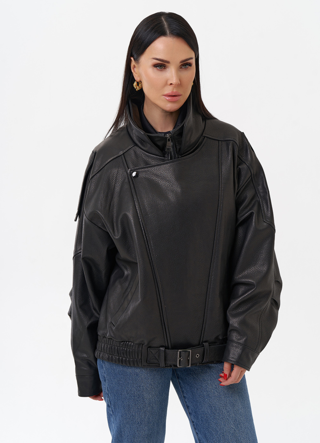 Объемная женская куртка из натуральной кожи модель № 29912 универмаг малина