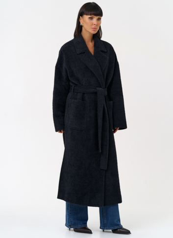 Женское длинное пальто в темно-синем цвете