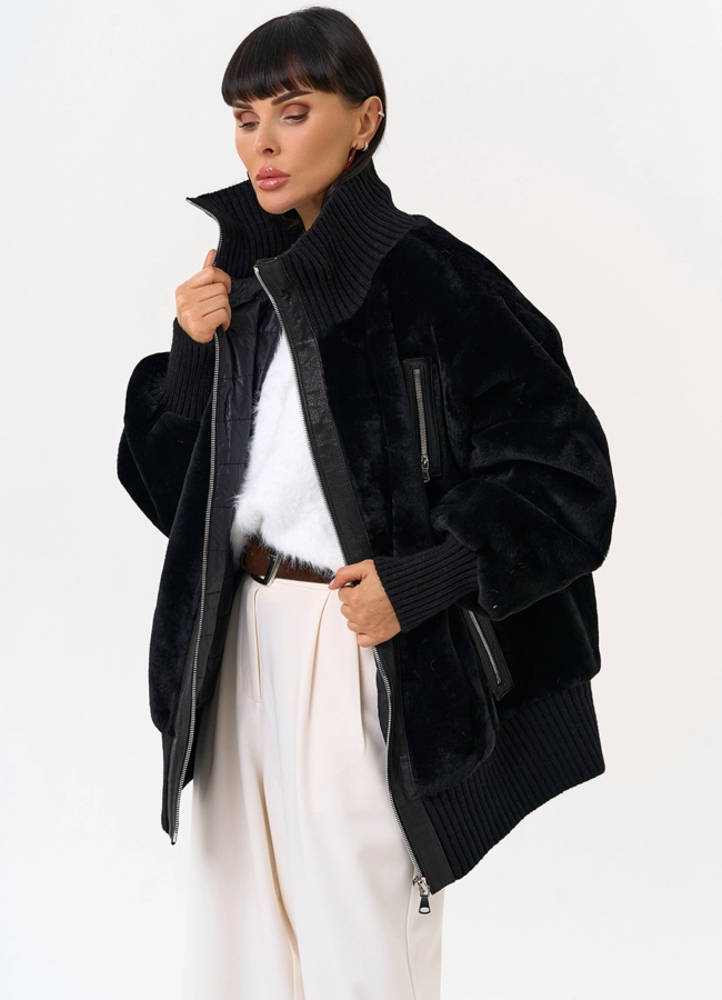 Женский бомбер из овчины черного цвета модель № 31613 универмаг малина фото