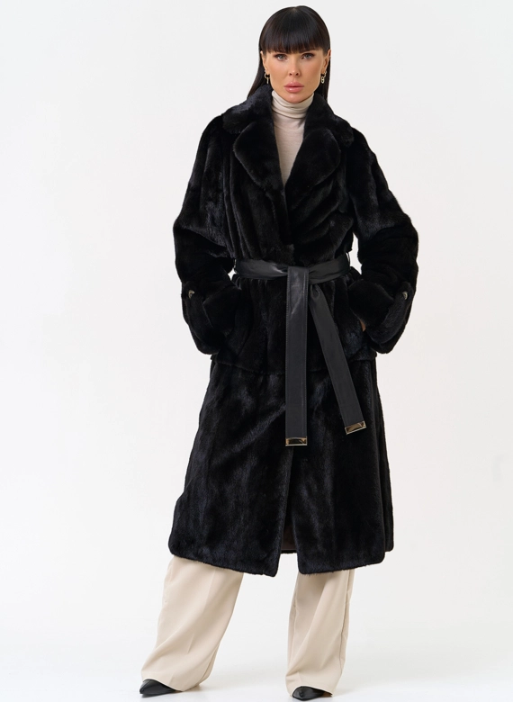 Женская шуба из меха норки blackglama с поясом