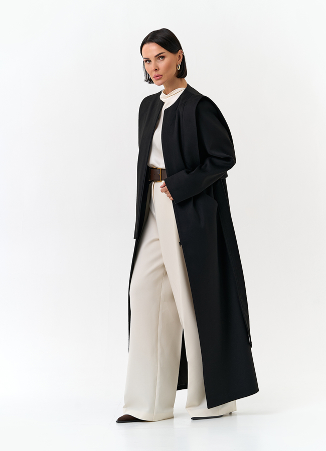 Женское длинное пальто с акцентными плечами модель № 32856 универмаг малина