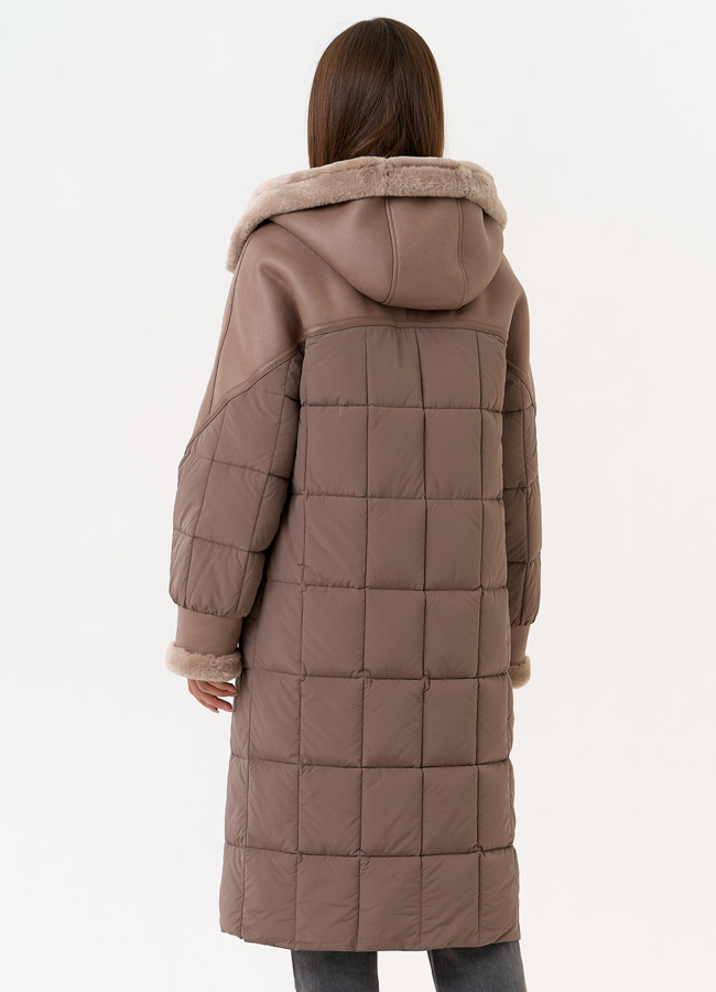 Комбинированный пуховик из эко кожи модель № 31693 в кредит