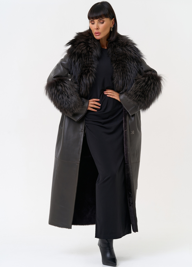 Женская натуральная дубленка с отделкой из меха лисы модель № 31610 универмаг малина