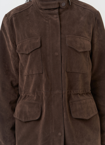 Женская парка из эко замши коричневого цвета