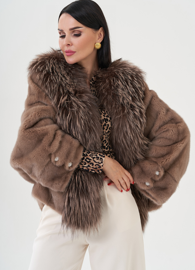 Куртка из норки с отделкой из меха чернобурки  модель № 24740 в рассрочку