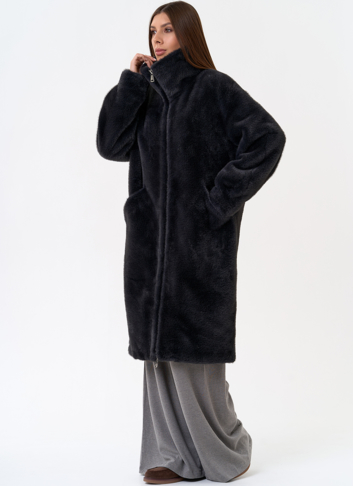 Женская шуба из эко меха с воротником стойкой