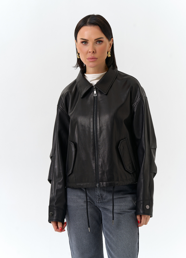 Женская куртка из натуральной кожи модель № 32533 меха малина