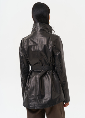 Удлиненная куртка из натуральной кожи с поясом