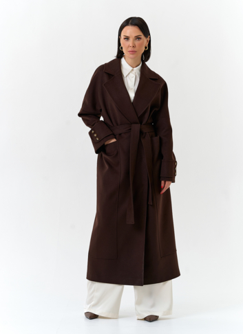 Женское длинное пальто с английским воротником