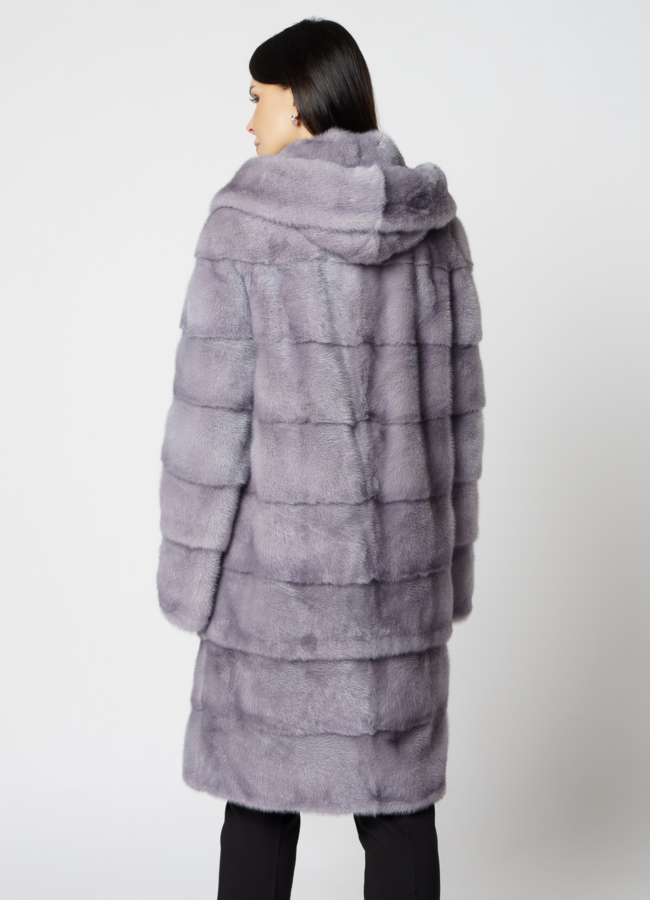 фото Норковая шуба с капюшоном голубого цвета трансформер  4 в 1 модель № 29120