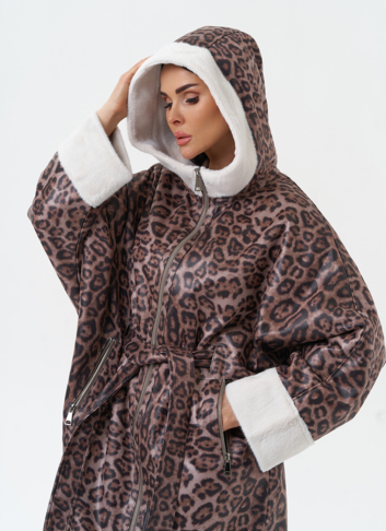 Женская дубленка из эко замши с поясом